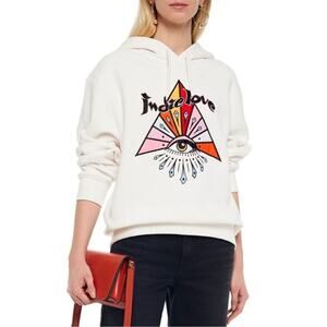 Sandro Womens Beaded Application Indie Love Hoodie Size EU 1 / US 2-4 in White